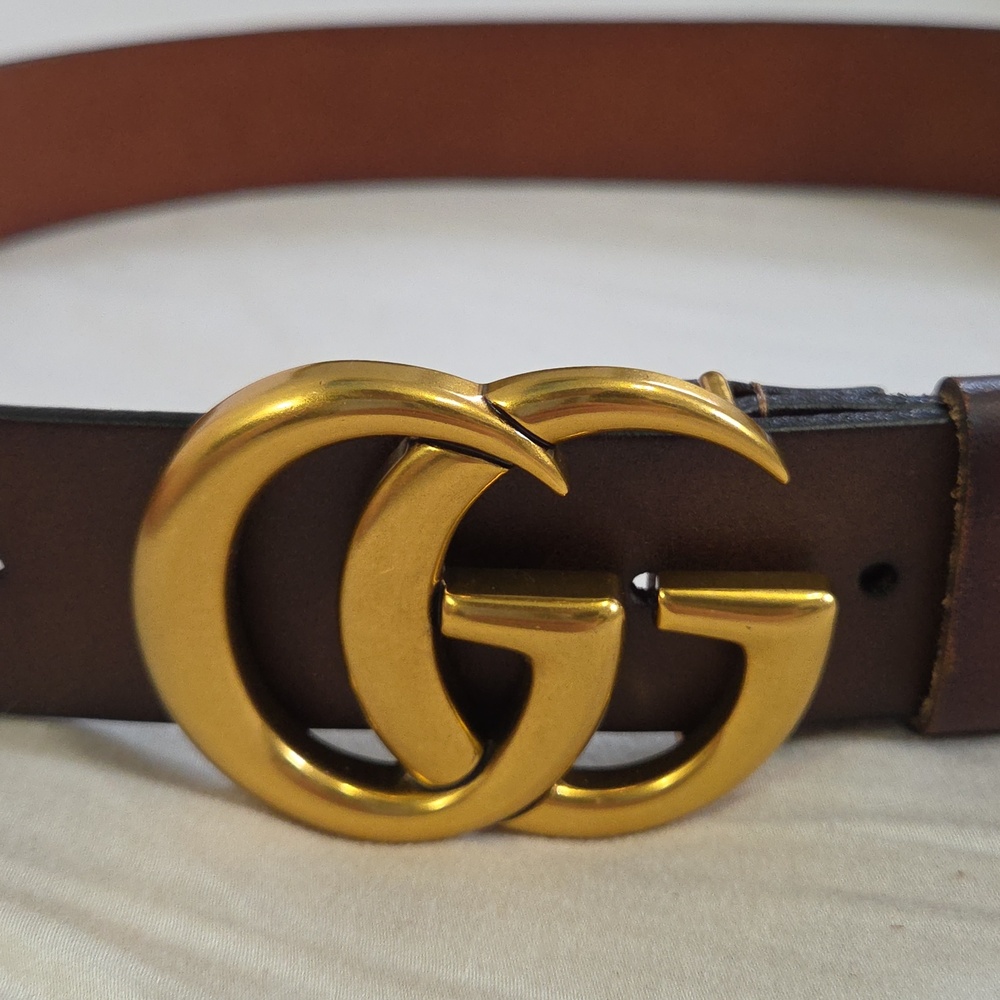 Gucci Brown Leather Belt with Gold Double G Buckle - Picture 2 of 16